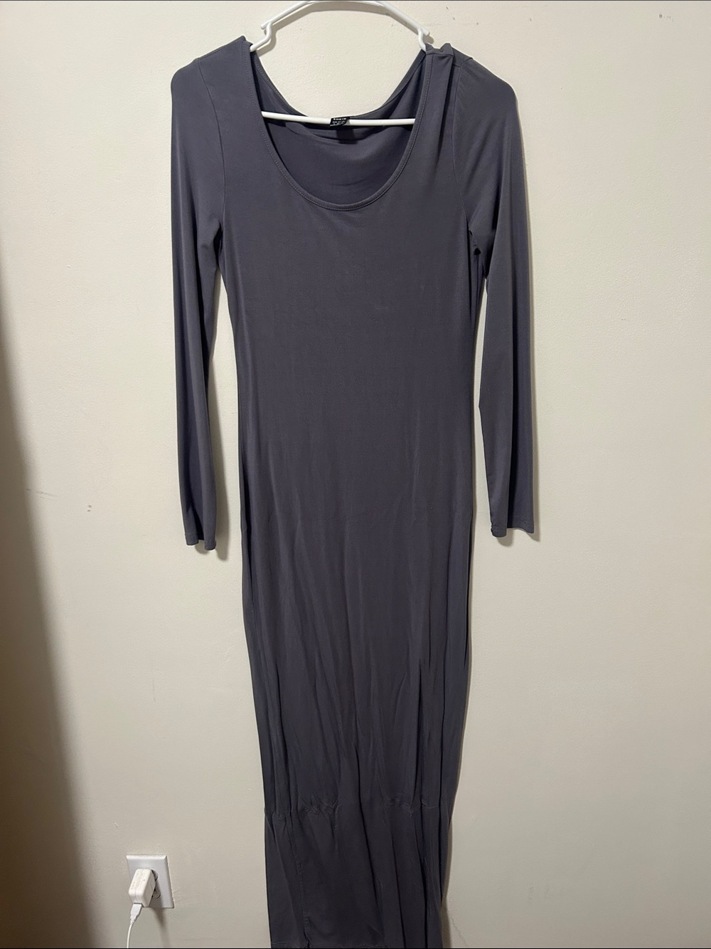 SHEIN Charcoal Gray Long Sleeve Scoop Neck Maxi Dress